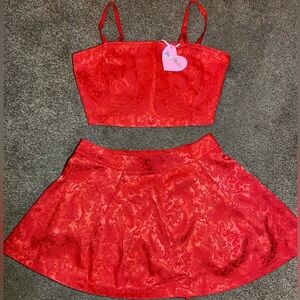 Dolls Kill Sugar Thrills Hold Me Tender Red Satin Brocade Set 💋